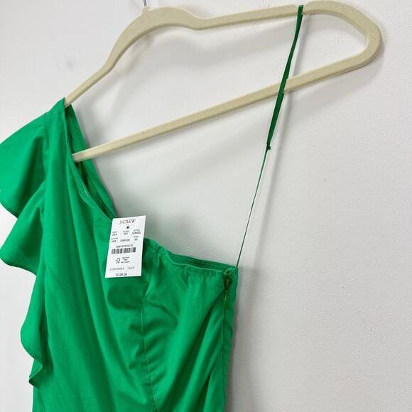 J.Crew One Shoulder Midi Dress A Line Ruffle Pockets Kelly Green US 00 NWT - Picture 11 of 12
